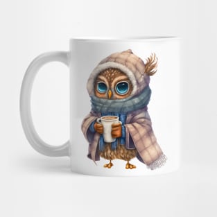 Chibi Owl Drinking Hot Chocolate Cute Baby Christmas Scarf Beanie Mug